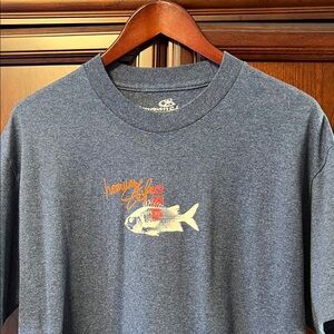 Like New Hawaiian Style Gray/Blue with Beautiful Family of Fish rich Graphics!